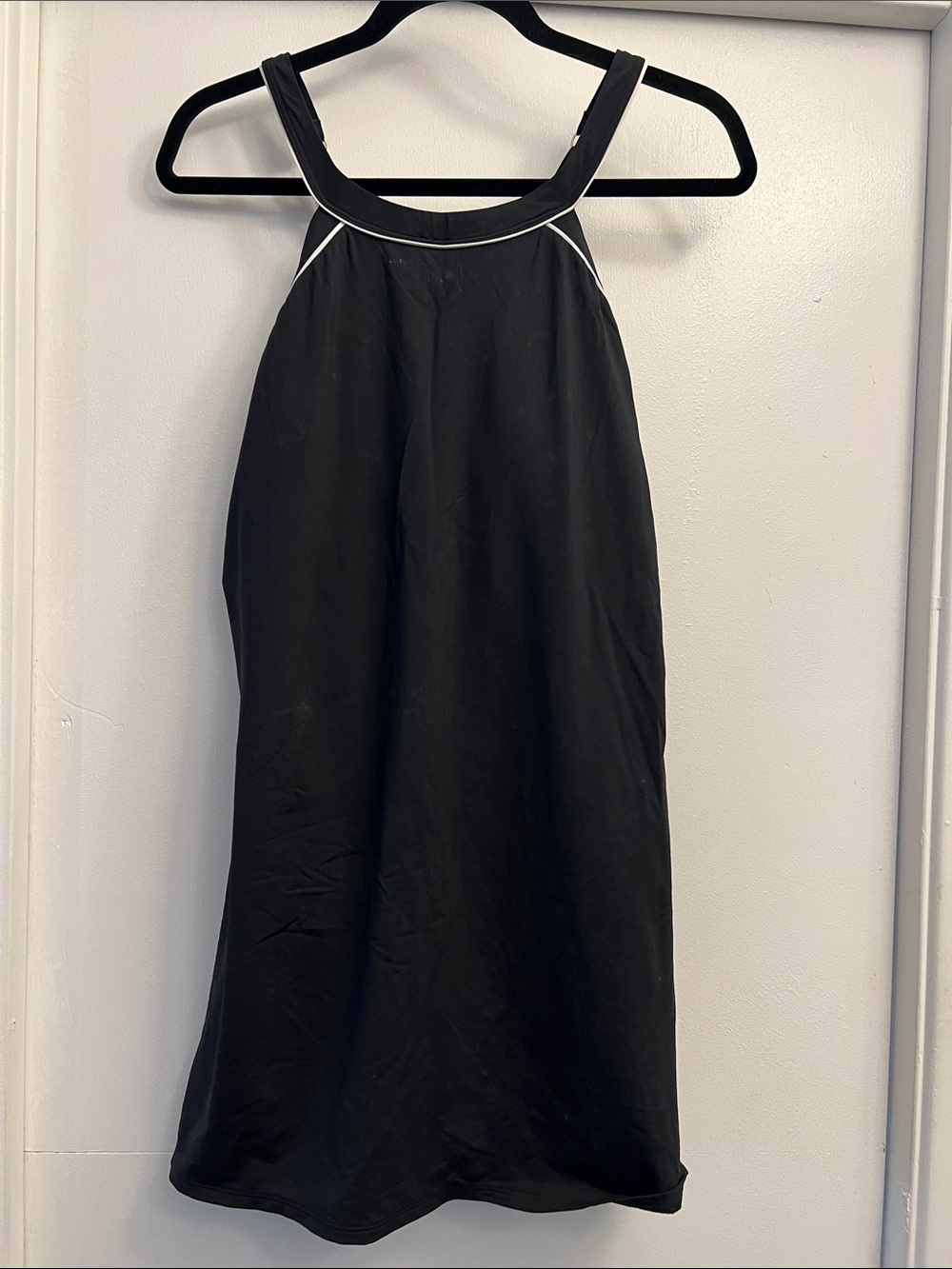 Lands’ End Black Swim Dress with White Trim Size 14